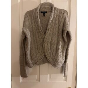 Lauren Ralph Lauren Wool Alpaca Cable Knit Cardigan Shawl Open Front Beige S/M